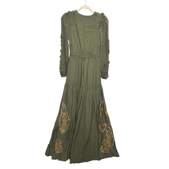 Hale Bob Josephine Embroidered Maxi Dress Olive Green XS - Picture 4 of 7